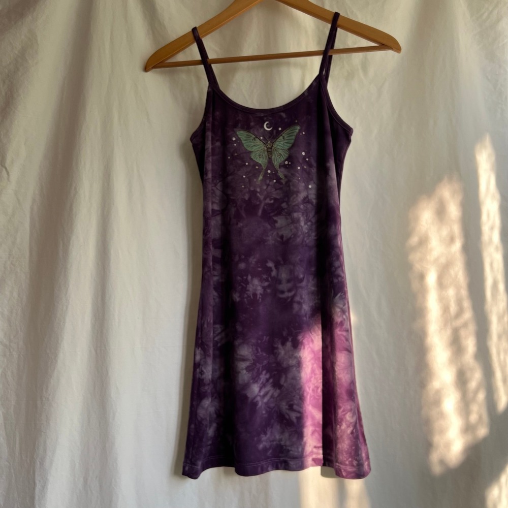 Purusha People Dreaming Moth Lune Slip Dress Purple Tie Dye Mini XS